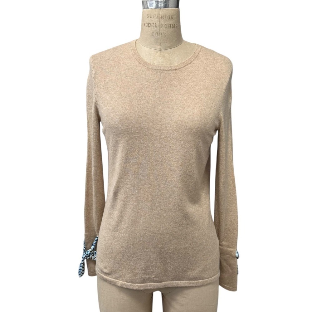 J. McLaughlin Tan Crew Neck Sweater Tie Cuff Detail Size S  Long Sleeves
